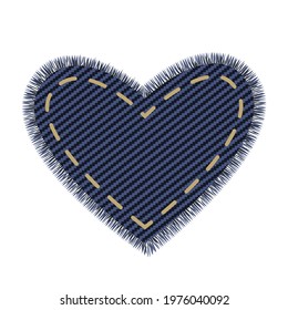 Denim heart design element for label or sale tag. Blue jeans canvas isolated with realistic fabric texture.