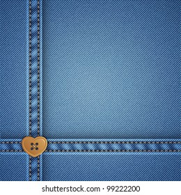 denim and heart sewing button, vector background