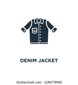 Denim Jacket icon. Black filled vector illustration. Denim Jacket symbol on white background. Can be used in web and mobile.