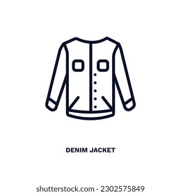 denim jacket icon. Thin line denim jacket icon from clothes and outfit collection. Outline vector isolated on white background. Editable denim jacket symbol can be used web and mobile