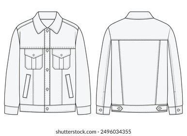 denim jacket vector design .Technical sketch illustration design