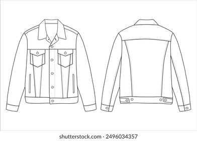 denim jacket vector design .Technical sketch illustration design