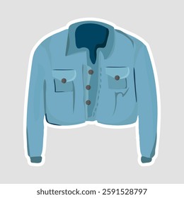 Denim Jacket Vector Sticker Illustration. Stylish blue denim jacket vector illustration sticker. Perfect for fashion lovers, digital designs, prints, and trendy apparel-themed projects
