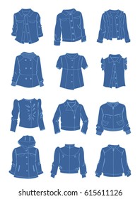 Denim jackets for little girls isolated on white background