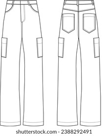 denim jean pant trouser woman fahhion technical drawing flat sketch template
