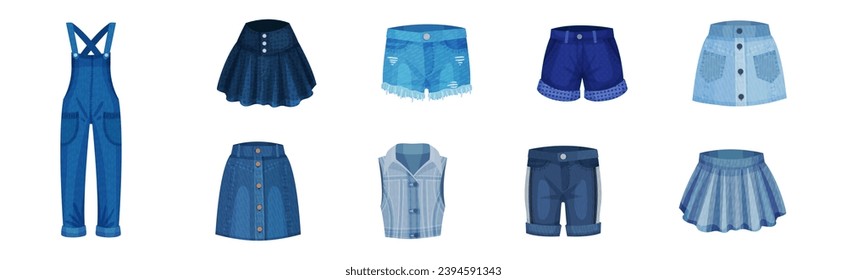 Denim Jeans Cloand Different Garment Vector Set