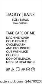  denim Jeans garments care instruction label details with care symbols vector file for print