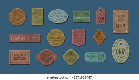 Denim jeans leather labels and patches vector set