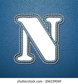 Denim jeans letter N - vector illustration
