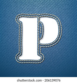 Letra denim jeans P - ilustración vectorial