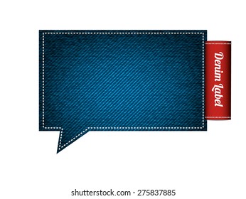 Denim jeans speech bubble, vector isolated on white