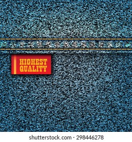 Denim jeans texture pattern with label. Vector illustration