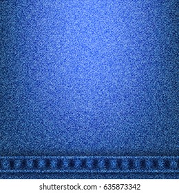 Denim jeans texture and seams without strings in the bottom. Vector illustration