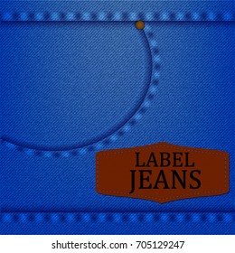Denim jeans texture with strings and seams. Vector illustration