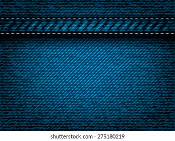 Denim jeans vector texture with seam, part of clothes