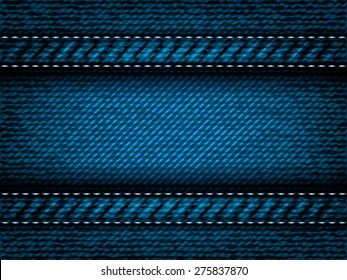 Denim jeans vector texture with seam, part of clothes