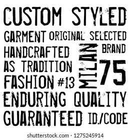 Denim label typographic elements isolated on white background.