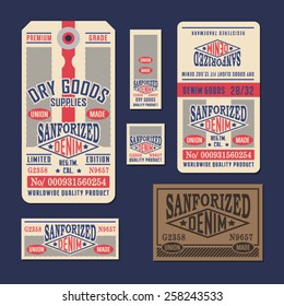 Denim labels typography, t-shirt graphics, vectors