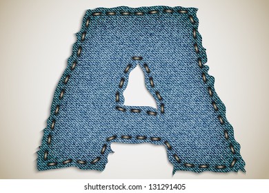 Denim letter A alphabet texture jeans. vector