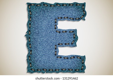 Denim letter E alphabet texture jeans. vector