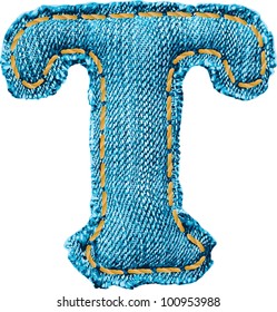 Denim letter. Jeans alphabet T.
