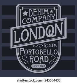 Denim London typography, t-shirt graphics, vectors