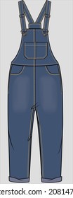 DENIM LONG DUNGAREE WITH POCKET FOR KID GIRLS AND TEEN GIRLS IN EDITABLE VECTOR FILE