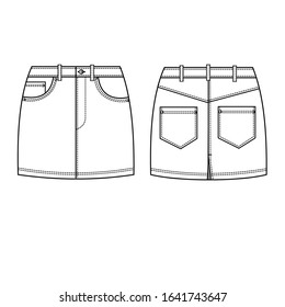 Denim mini skirt  fashion flat sketch template