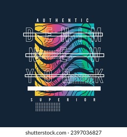 Denim New york Colourful typography urban superior wave line t shirt design