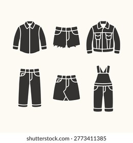 Denim Outfit Collection Icons Vector