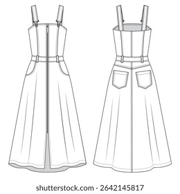 Denim overall dress flat sketch