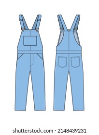 Denim overall jumpsuit vector template illustration