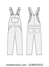 Denim overall jumpsuit vector template illustration