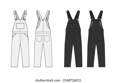 Denim overall jumpsuit vector template illustration set