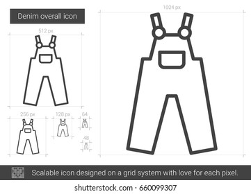 Denim overall vector line icon isolated on white background. Denim overall line icon for infographic, website or app. Scalable icon designed on a grid system.