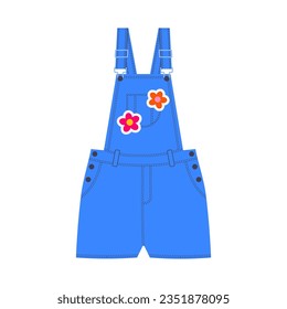 Denim overalls in bright neon colors in the style of the 90s. Kidcore aesthetic, y2k style. Trendy illustration for cotton, social media marketing, branding, packaging, covers. Vector