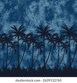 denim palm tree border background pattern Tie dye background
