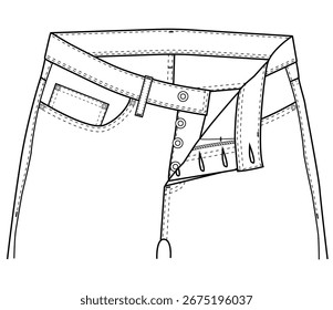 denim pants front fly ciocure technical vector design