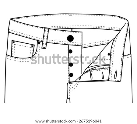 denim pants front fly ciocure technical vector design