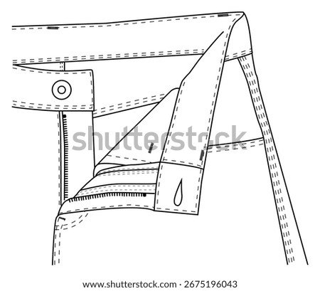 denim pants front fly ciocure technical vector design
