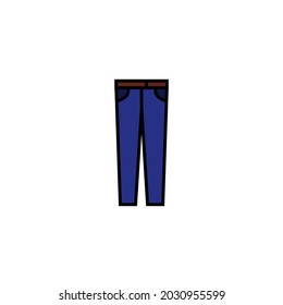 Denim pants or jeans color line icon. Fashion clothes or apparel. Trendy flat isolated outline symbol sign can be used for: illustration, logo, mobile app, design, web, dev, ui, ux, gui. Vector EPS 10