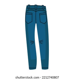 Denim pants jeans . Fashionable clothes for men. Casual blue textile apparel and attire factory trousers with patches and pocket. Fashion vector illustration concept