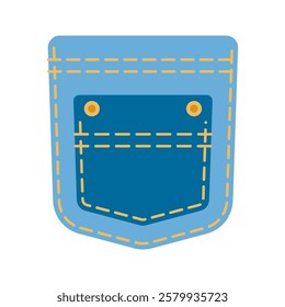 Denim patch pocket illustration stitching and button details. Perfect for fashion design, sewing projects, and apparel graphics. Ideal for digital and print use.