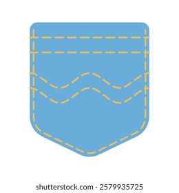 Denim patch pocket illustration stitching and button details. Perfect for fashion design, sewing projects, and apparel graphics. Ideal for digital and print use.