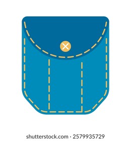 Denim patch pocket illustration stitching and button details. Perfect for fashion design, sewing projects, and apparel graphics. Ideal for digital and print use.