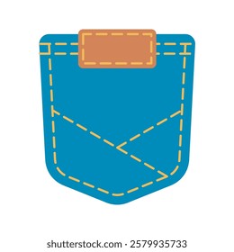 Denim patch pocket illustration stitching and button details. Perfect for fashion design, sewing projects, and apparel graphics. Ideal for digital and print use.