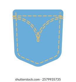 Denim patch pocket illustration stitching and button details. Perfect for fashion design, sewing projects, and apparel graphics. Ideal for digital and print use.