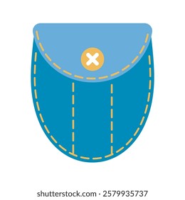 Denim patch pocket illustration stitching and button details. Perfect for fashion design, sewing projects, and apparel graphics. Ideal for digital and print use.