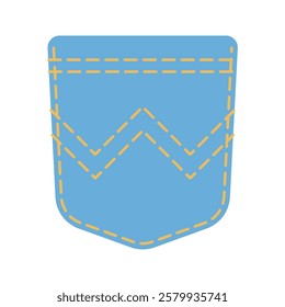 Denim patch pocket illustration stitching and button details. Perfect for fashion design, sewing projects, and apparel graphics. Ideal for digital and print use.