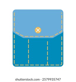 Denim patch pocket illustration stitching and button details. Perfect for fashion design, sewing projects, and apparel graphics. Ideal for digital and print use.